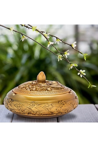 Homyl Kapaklı Dekoratif Kül Tablası Sigara Tutucu İç Altın Altın
