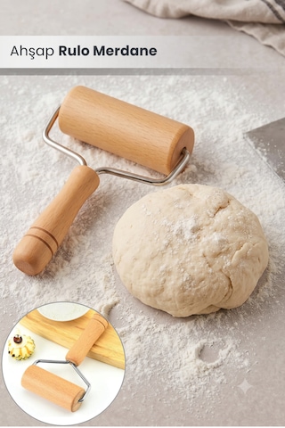 Ahşap Rulo Merdane Döner Başlıklı Hamur,pizza,baklava,börek Tek Elde Açma Aparatı