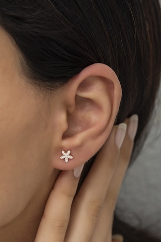 Nereze 925 Ayar Gümüş Minik Rose Kır Çiçeği Küpe