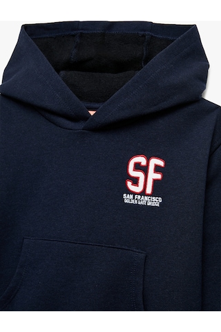 Koton Şardonlu Uzun Kollu Kanguru Cepli Baskılı Kapüşonlu Sweatshirt Lacivert 6wmb10123tk Lacivert