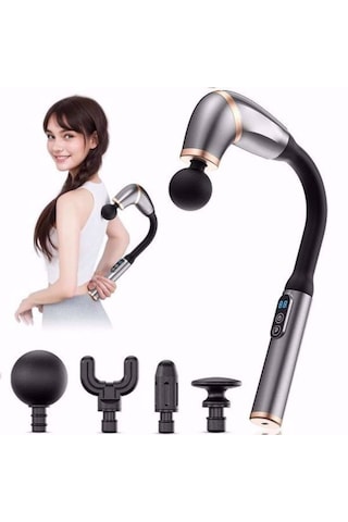 Go İthalat 4 Farklı Başlıklı Uzun Saplı Derin Doku Masaj Tabancası, Boyun, Omuz Ve Sırt İçin Ergonom Çok Renkli