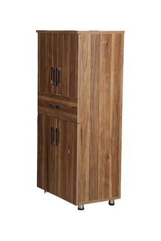 Çok Amaçlı Dolap 130 CM Hard Parlak Ceviz Suntalem 4Raf 1 Çekmece Ceviz