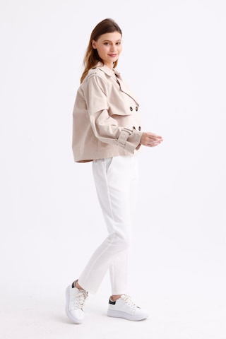 Pastelastore %100 Pamuk Gabardin Astarlı Oversize Geniş Kalıp Kadın Crop Kısa Trençkot 1122 Taş Rengi Taş