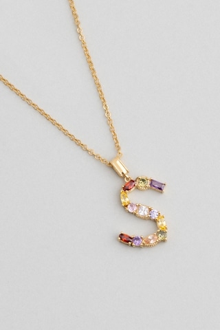 Mini S Harfi Günışığı Renkli 18 Ayar Sarı Altın Kaplama Gümüş Kolye