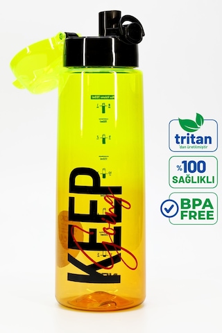 Su Matarası Tritan Geniş Ağız Su Şişesi Grafiti Spor Matarası Suluğu Bpasız 800 Ml Sarı 0104