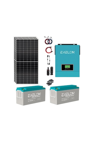 Güneş Enerjisi Bağ Evi Solar Paketi 3KVA İnverter 350W Güneş Paneli 150AH Jel Akü