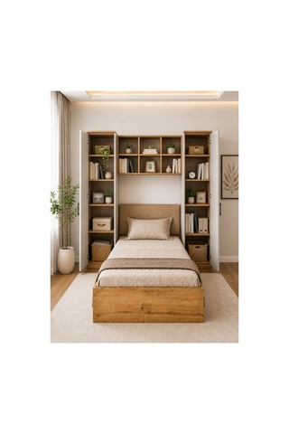 Krayola, Viona 2 Kapaklı Kitaplıklı Karyola - 90x190