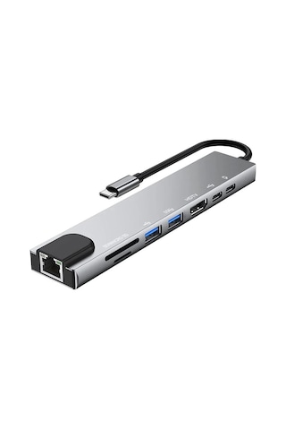 8 İn 1 Type C To Hdtv Çok Portlu Hub 4k Hdmı Pd Rj45 Usb 3.0 Sd Tf Çevirici Adaptör