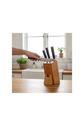 220 Mm Eğik Tasarımlı Bambu Bıçak Standı, Kaymaz Taban İle Pratik Mutfak Düzenleyici 6999