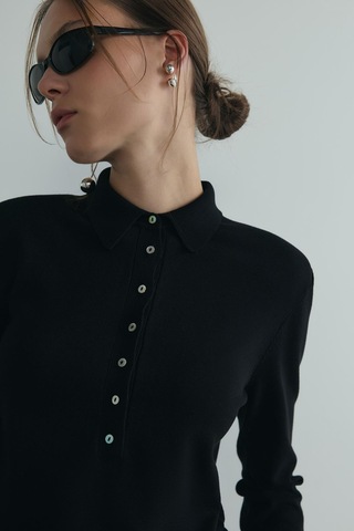 Suud Collection Siyah Carter Polo Yaka Triko Kazak