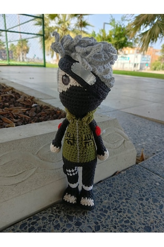 Kakashi Hatake Amigurumi Örgü Oyuncak - Anime Hediyelik Figür 21 Cm Yeşil