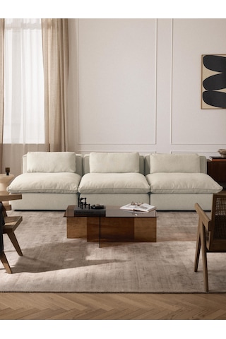 Most Mollirest 3 Modül Kanepe 01 Kırık Beyaz Keten Kumaş Silikon