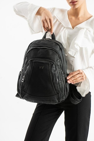 Baginn Y.s.deri Kadın Sırt Çantası 33 23 Cm Vegan Deri Yıkama Suni Deri Yumuşak Doku Günlük Çanta Siyah
