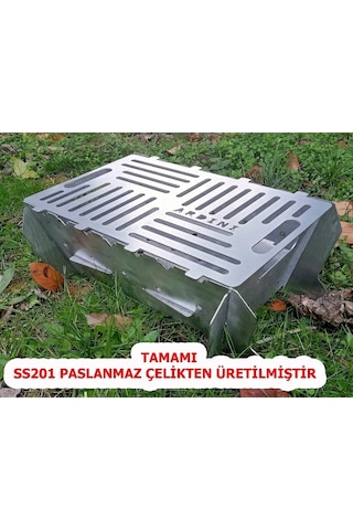 Lazer Tamamı Paslanmaz Çelik Mangal Portatif Pratik Katlanabilir 41x25 Cm Çok Renkli