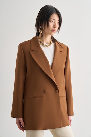Mizalle Oversize Çift Yırtmaçlı Kahverengi Blazer Ceket Kahverengi