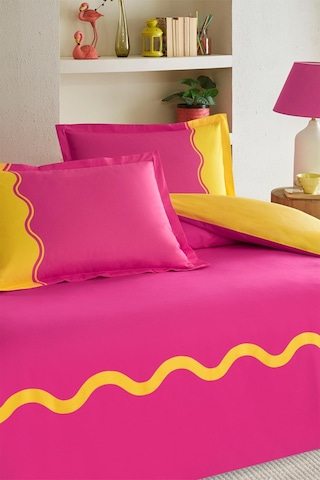 Özdilek Neon Wave Çift Kişilik Lastikli Çarşaf Nevresim Takımı Pembe