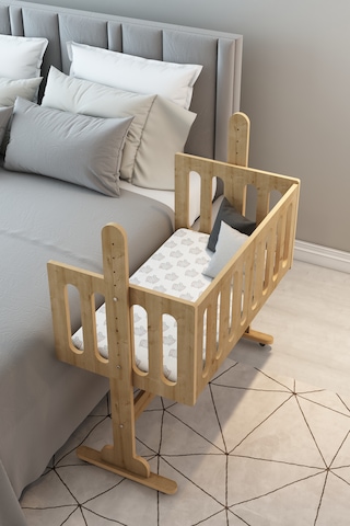 Momyside Anne Yanı Beşik Park Yatak Bebek Yatağı Safir Meşe