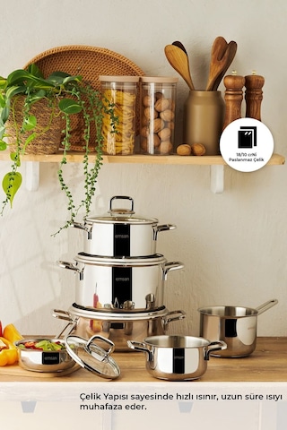 Emsan Cocinero 10 Parça Çelik Tencere Çeyiz Seti