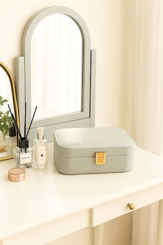 Deri Seyahat Takı Bijuteri Mücevher Kutusu Organizer Düzenleyici 20cm Gri İthal Ürün