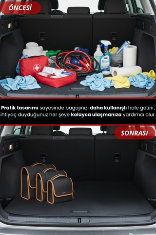 3'lü Cırtlı Keçe Kumaş Oto Bagaj Çantası Geniş Hacimli,dayanıklı,araç İçi Düzenleyici Kahverengi