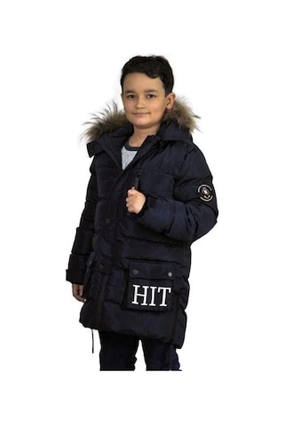 Benitto Erkek Çocuk İç Cepli Tüylü Kapüşonlu Çift Cepli Mont-14764 Lacivert
