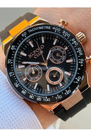 Jg.polo Club Silikon Kordon 2 Yıl Garantili 5 Atm Suya Dayanıklı Erkek Kol Saati+bileklik Sl.11908.2 Rose Gold - Siyah