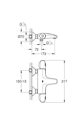 Grohe 34 816 003 Grohtherm 1000 Pro Termostatik Musluk Banyo Duş Donanımsız Krom Genel