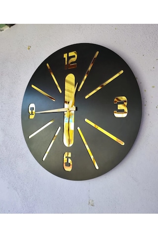 Duvar Saati - Ahşap Duvar Saati -sağlam Ve Uygun Hediye Şık - Modern Saat No:12 Gold