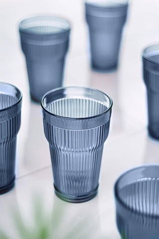 Akrilik Lacivert 6'lı Uzun Bardak & Su Meşrubat Bardağı 400 Ml Cam Değildir Lacivert