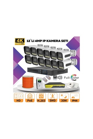 Go Vision 12'li Güvenlik Ip Kamera Seti - 4mp Dış Mekan Kamera, 3.6mm Lens, H.265, Poe, Warm Led Gece Görüşlü