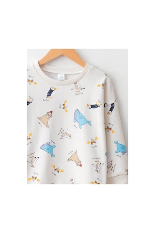 LC Waikiki Lcw Baby Ekru Bisiklet Yaka Uzun Kollu Baskılı Pamuklu Erkek Bebek Sweatshirt