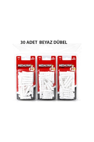 Medalyan Dl-37 Beyaz Plastik Dübel No 7 - 30 Adet- 12'li Paket