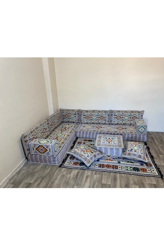 Coton Şark Köşesi Anadolu Desenli 20cm Minder Takımı Gri