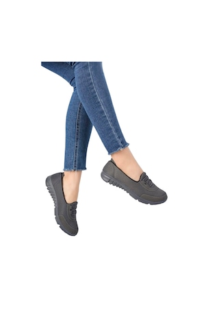 Kadın Fileli Yazlık Spor Babet Koyu Gri