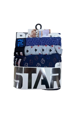 Dodes Star 105 Desenli Jakar Erkek 3'lü Kemer Boxer Desenli