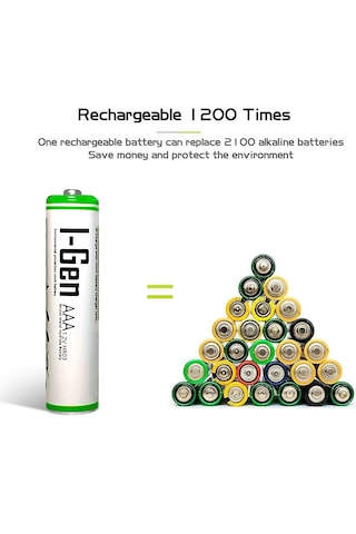 I-Gen B140 8 Adet AAA 650 mAh Şarj Edilebilir İnce Kalem Pil 1.2V Ni-MH Şarjlı Pil