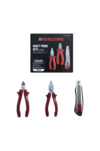 İzeltaş 3'lü Kraft Pense Seti +3 Parça Kraft Pense 160 MM + Kraft Yan Keski 160 MM Maket Bıçağı