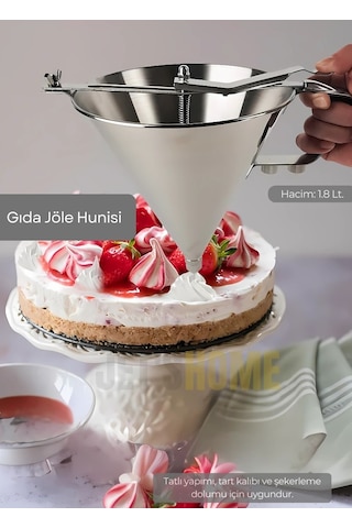 Gıda Jöle Hunisi Paslanmaz Hamur Dağıtıcı Büyük Boy Standlı Krep Ve Tatlı Porsiyonlayıcı Çelik 1.8 Lt.