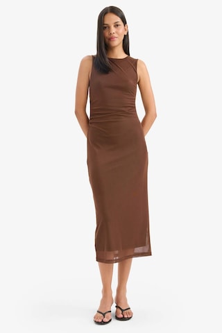 Defacto Bodycon Vücudu Saran Yuvarlak Yaka Tül Kolsuz Midi Elbise D8036ax25aubn320 Kahve
