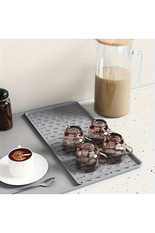 Elmpaly Siyah Yükseltilmiş Kenarlı Silikon Kahve Makinesi Matı Kurutma Paslanmaz Yüzey Bulaşık Makinesi Uyumlu