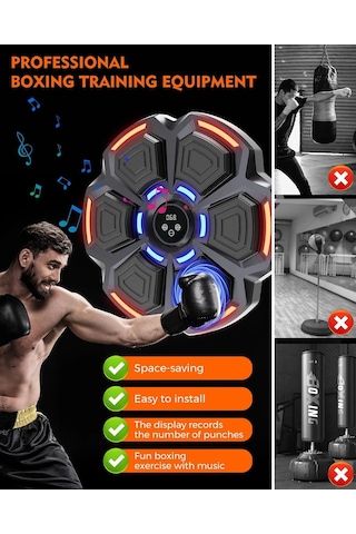 Bluetooth Hoparlör Özellikli Duvar Boks Makinesı 9 Mod Seviye Ayarlı Müzikli Boks Makinesı Siyah