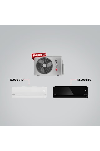 Arçelik 1+2 Multi Sistem 30100 MD Pro Dış Ünite 18.000 BTU Beyaz İç Ünite + 12.000 BTU Siyah İç Ünite Duvar Tipi Klima