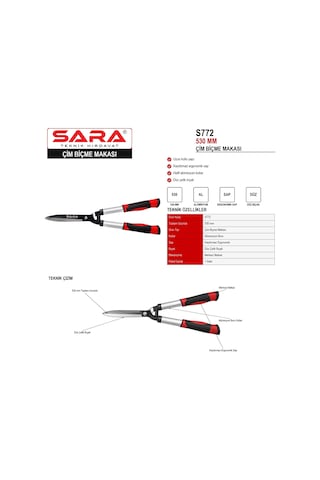 Sara S772 530 Mm Çim Biçme Makası Alüminyum Kollu
