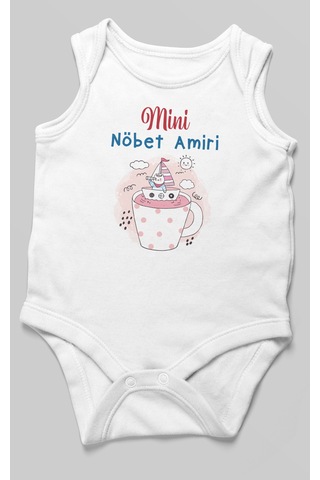 Mini Nöbet Amiri Baskılı Bebek Zıbını Çıtçıtlı Body %100 Pamuk Sıfır Kol Beyaz