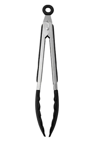 Silikon Uçlu Maşa 23 Cm Paslanmaz Metal Mangal Servis Kızartma Maşası Siyah