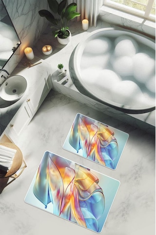 Yıkanabilir Kaymaz Tabanlı Modern Desenli 2'li Banyo Paspas Takımı Bps0001 Renkli