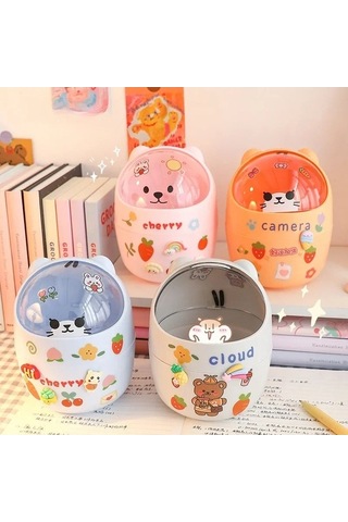 Maoyaya Sevimli Ev Masaüstü Kapaklı Çöp Tenekesi Ins Tarzı Çok Renkli Çok Renkli