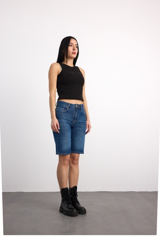 40392-73602 Kadın Wıde Leg Denim Bermuda 40392-73602 Koyu Mavi