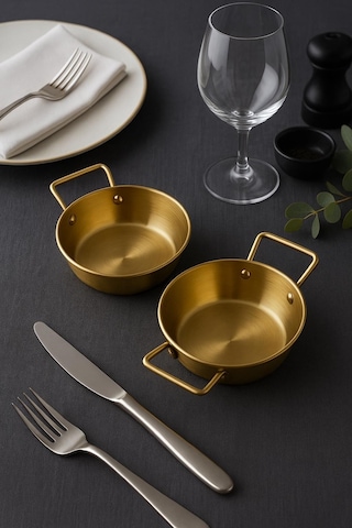 Morponi 2'li Gold Çelik Sunumluk 10 Cm & 12 Cm Altın