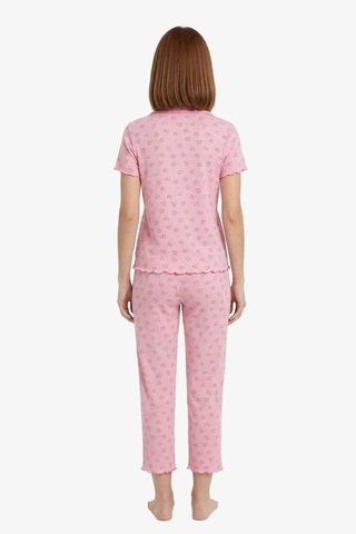 Cottonhill Pudra Kalp Desenli Pointel Gömlek Yaka Kadın Pijama Takımı